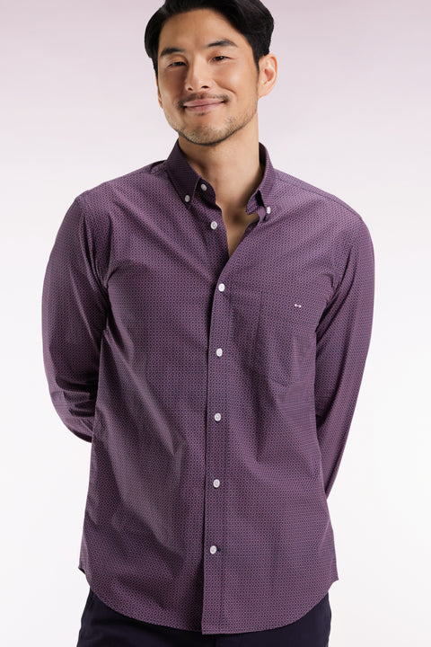 Cotton poplin shirt with navy micropatterns, straight cut - Image 1