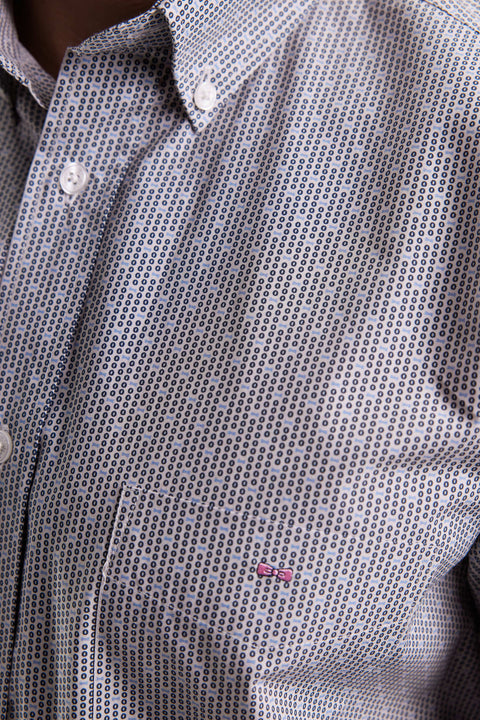 Cotton shirt with micro-patterned blue bow ties, straight cut - Image 3
