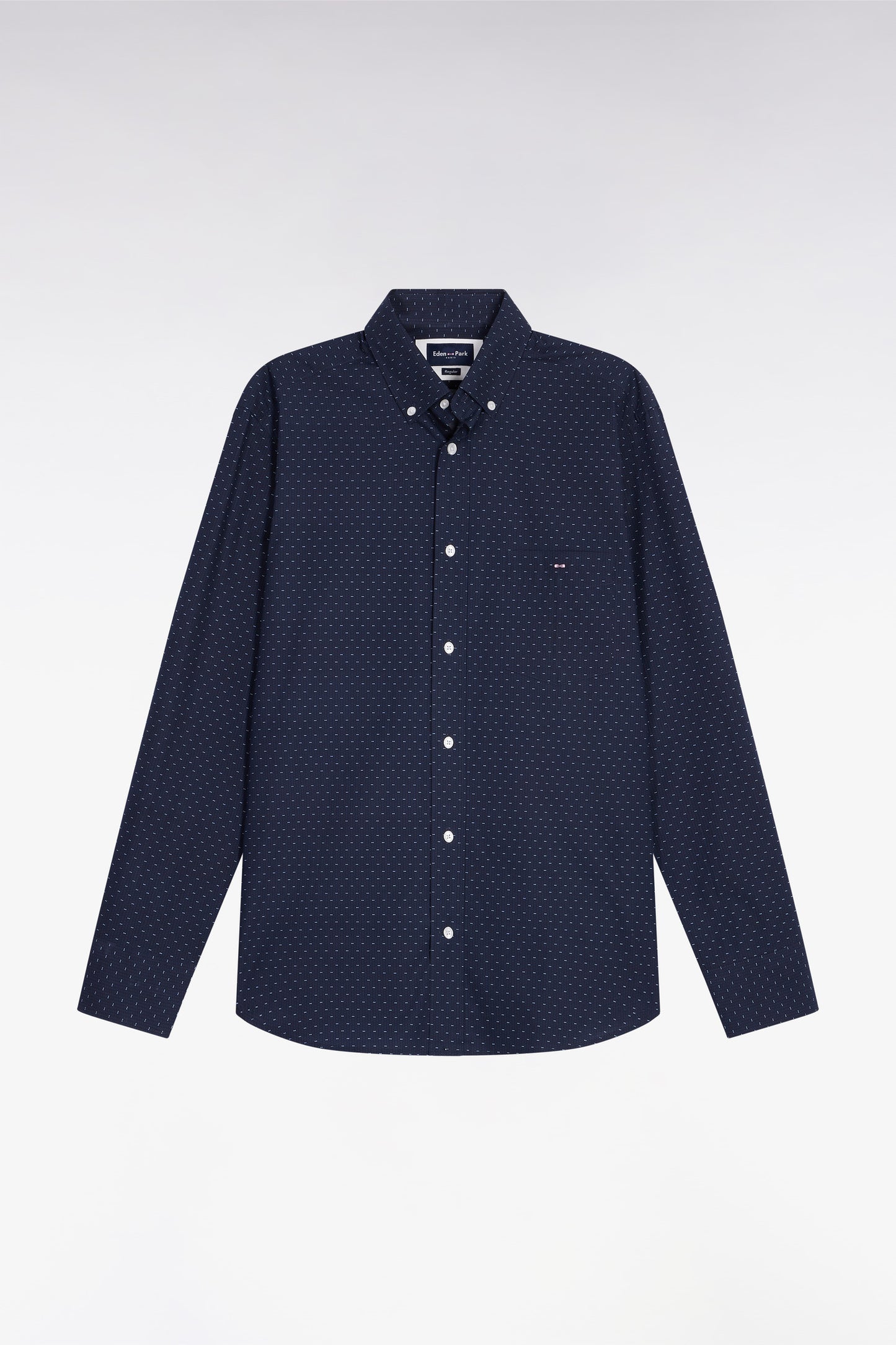 Cotton shirt with navy micropatterned bow ties, straight cut