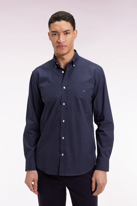 Cotton shirt with pink bow tie micropatterns, straight cut - Image 3