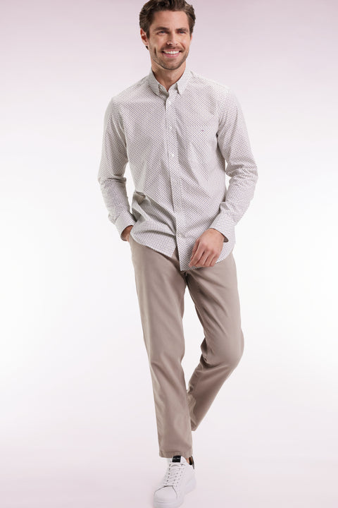 White cotton shirt with micropatterned bow tie, straight cut - Image 1