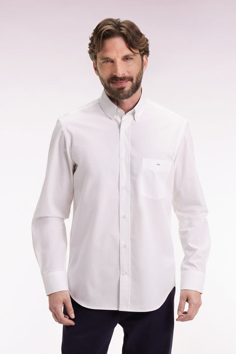 White cotton shirt with printed elbow patches, straight cut - Image 3