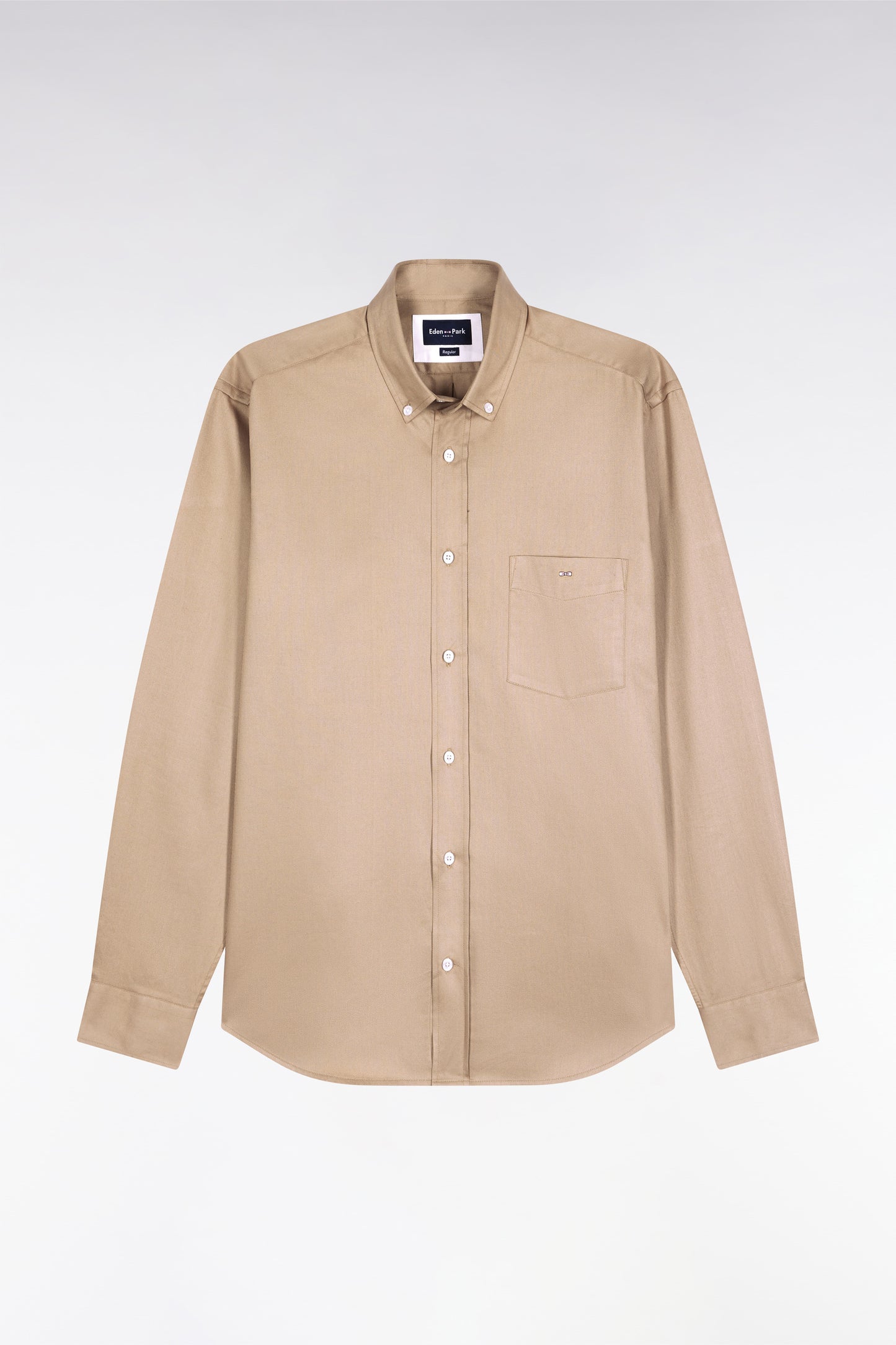 Beige piqué cotton shirt, straight cut