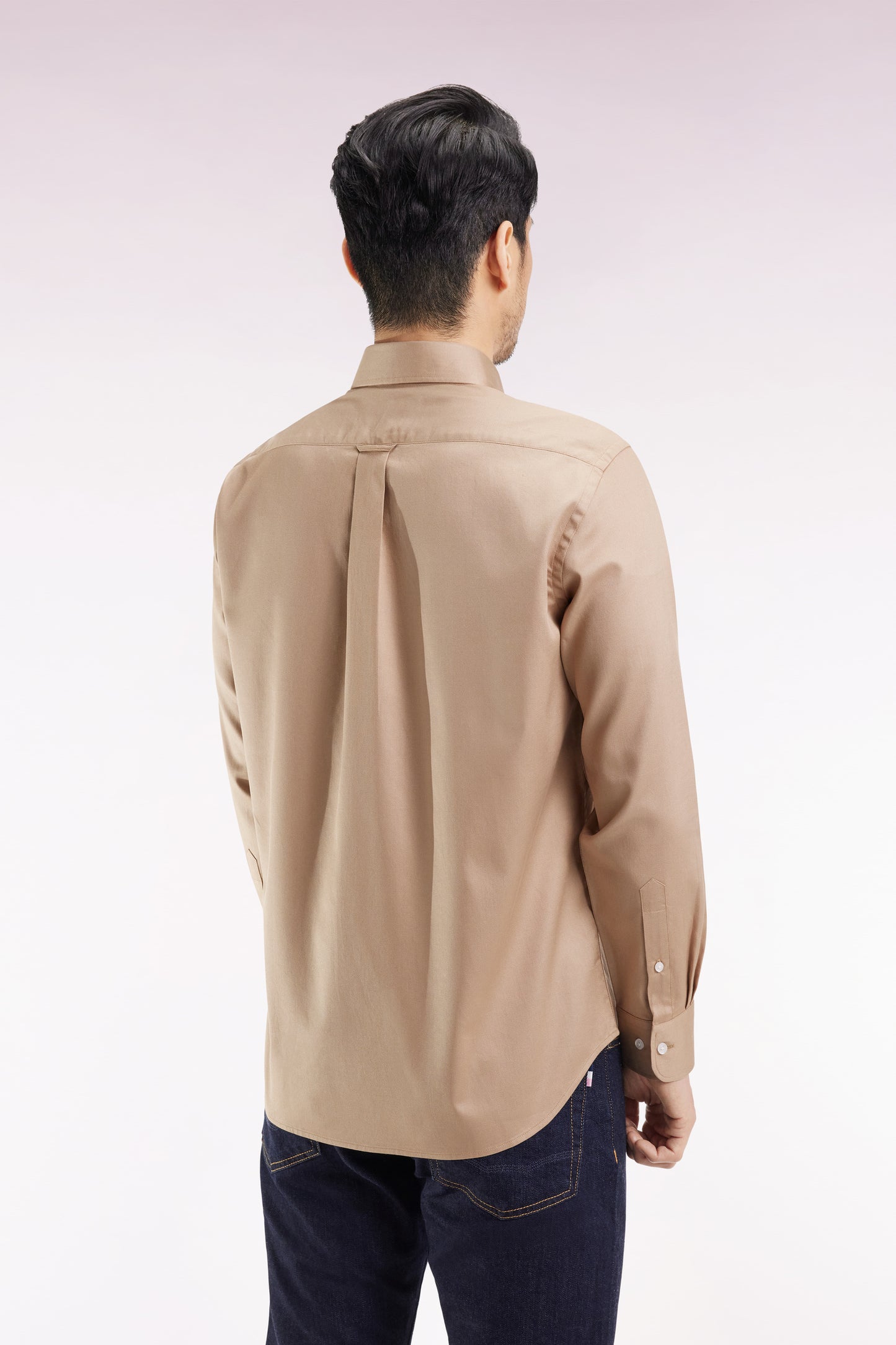 Beige piqué cotton shirt, straight cut