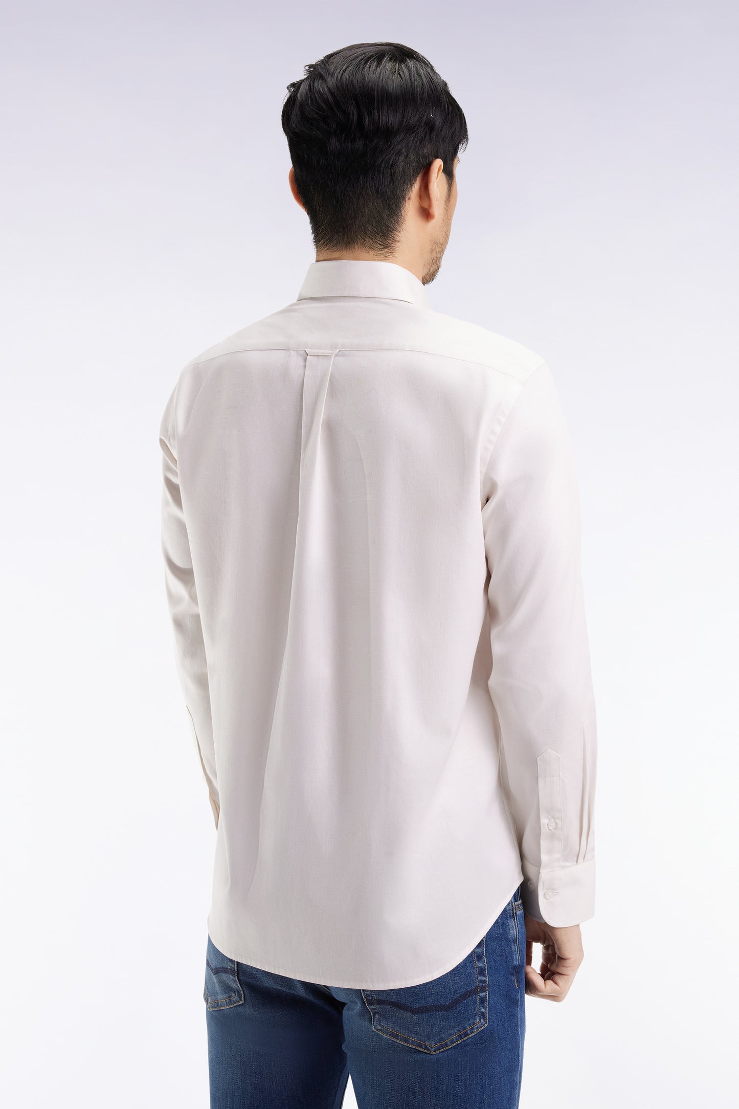 White piqué cotton shirt, straight cut