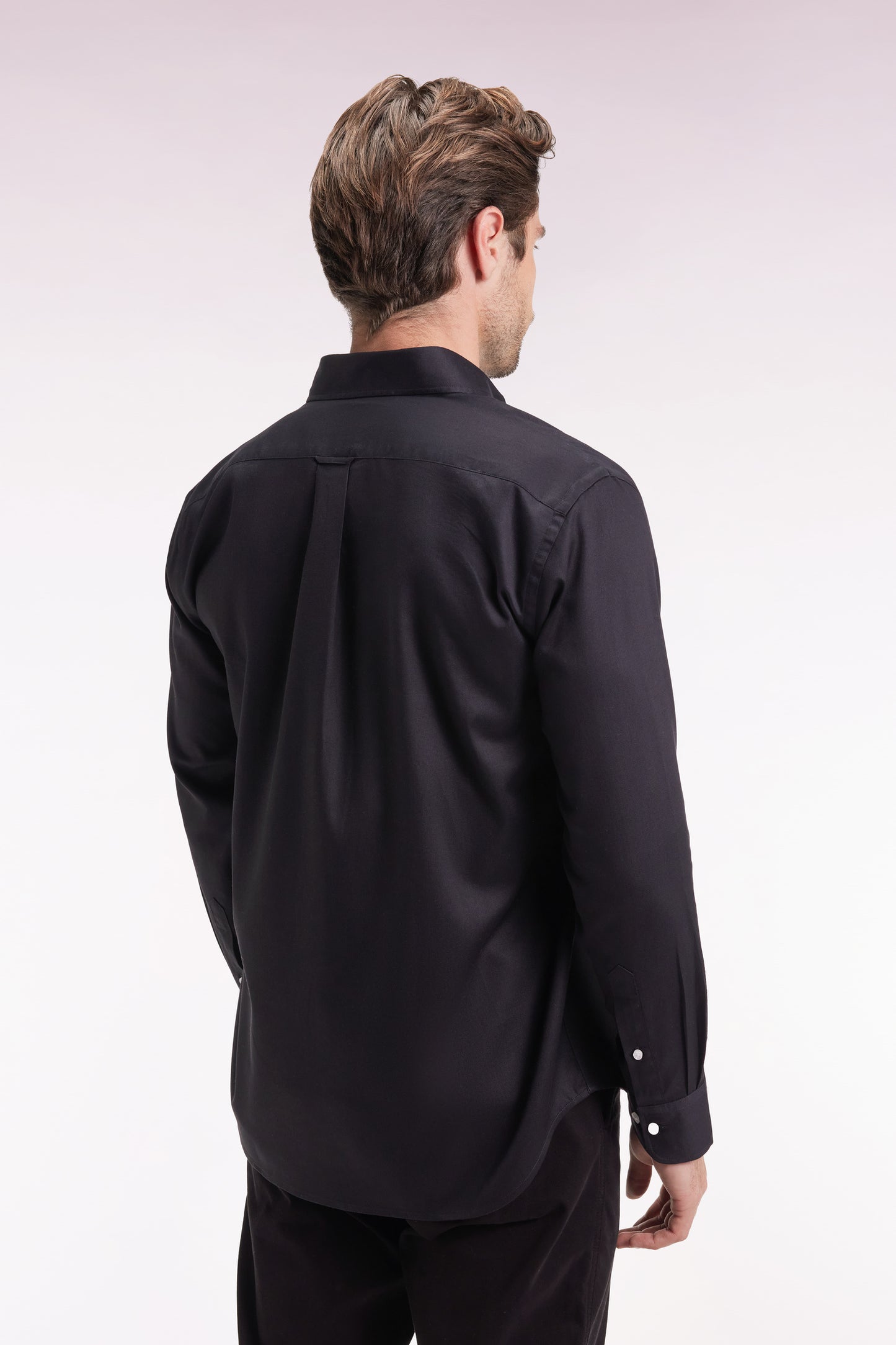 Black piqué cotton straight-cut shirt