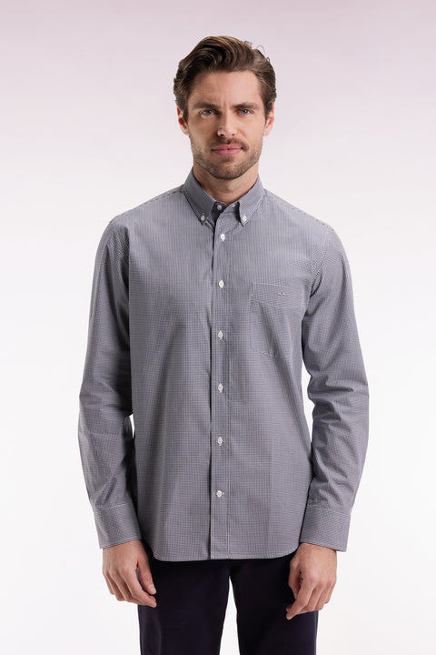 Navy cotton poplin gingham shirt, straight cut - Image 3