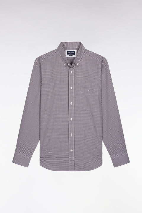 Gingham shirt in burgundy cotton poplin, straight cut - Image 2