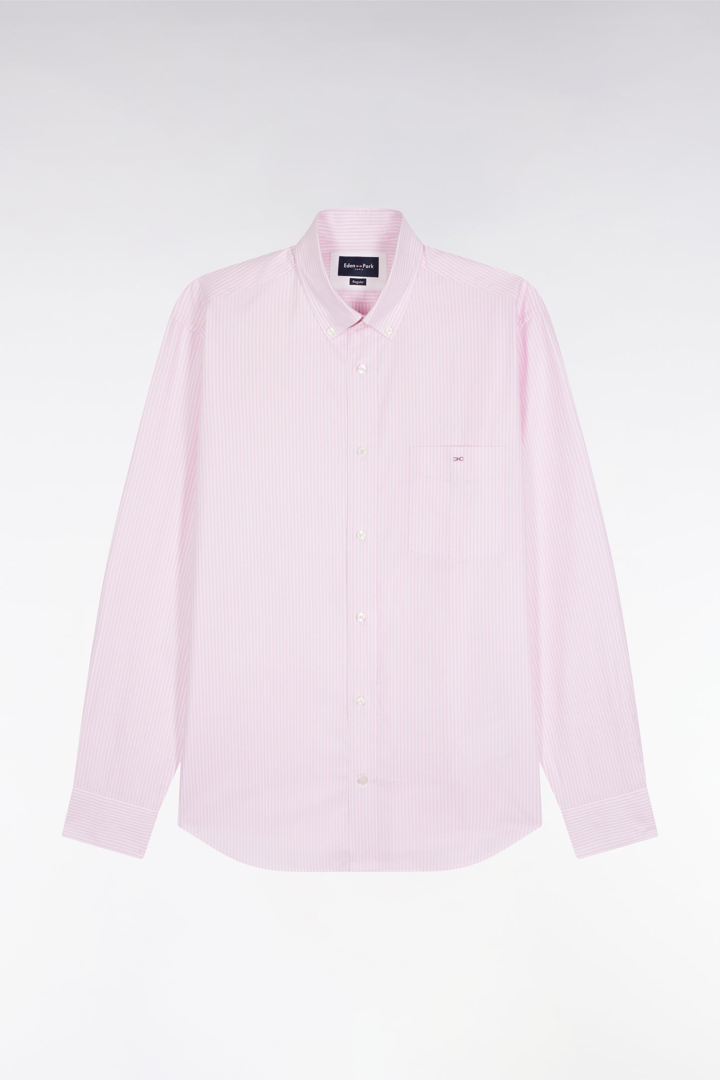 Pink cotton striped shirt, straight cut