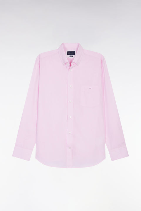 Pink cotton shirt with jacquard micropatterns, straight cut - Image 2