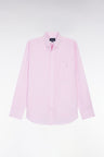 Pink cotton shirt with jacquard micropatterns, straight cut
