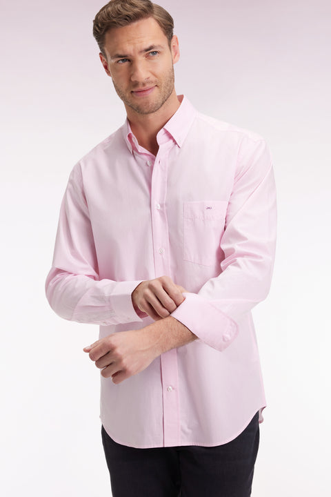 Pink cotton shirt with jacquard micropatterns, straight cut - Image 1