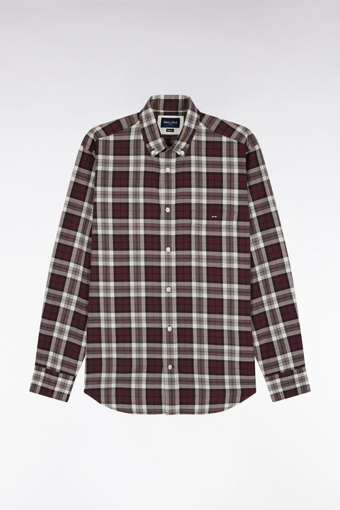 Burgundy cotton straight-cut check shirt - Image 2