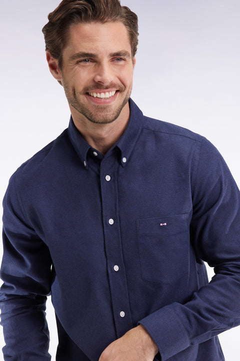 Straight-cut navy flannel shirt - Image 1