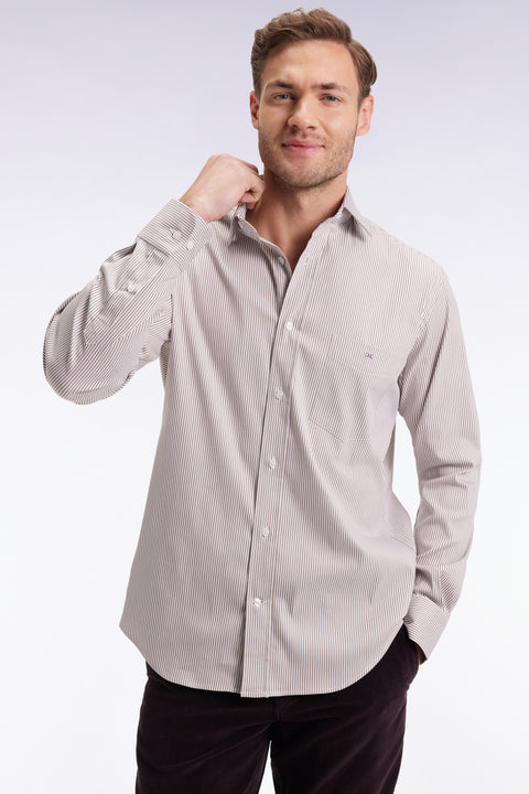 Striped shirt in beige stretch organic Pima cotton - Image 1