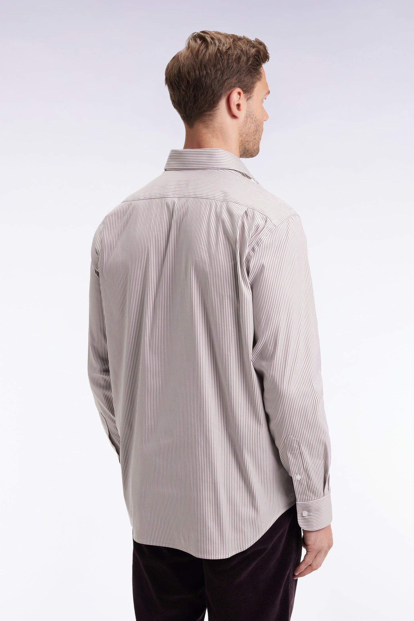 Striped shirt in beige stretch organic Pima cotton