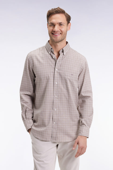 Beige check cotton shirt, straight cut - Image 3