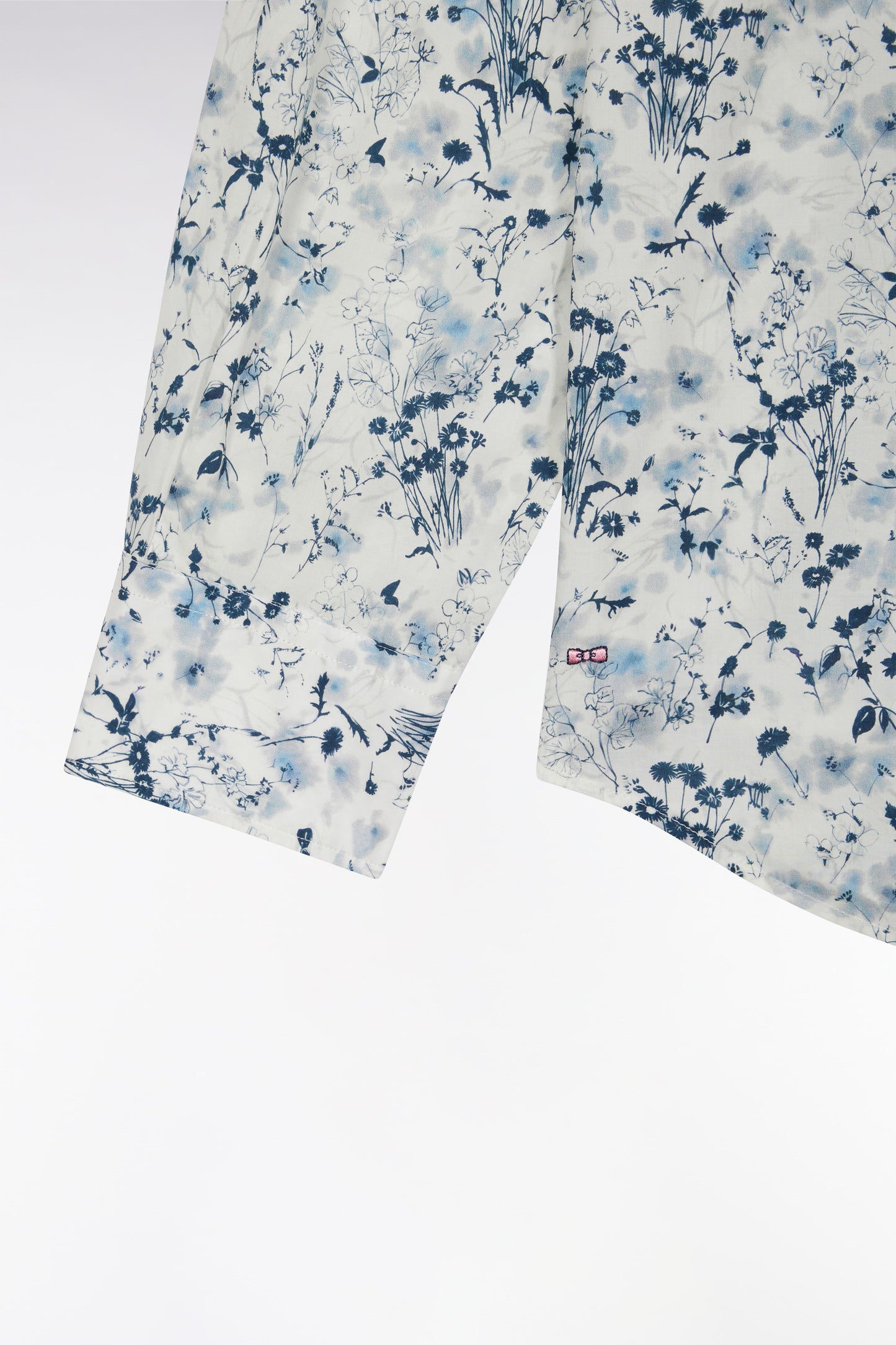 Light grey cotton floral print shirt, straight cut