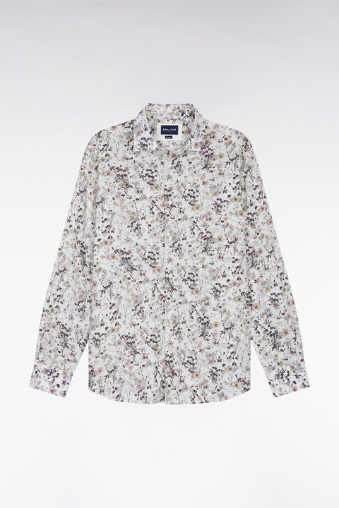 Brown cotton floral print shirt, straight cut - Image 1