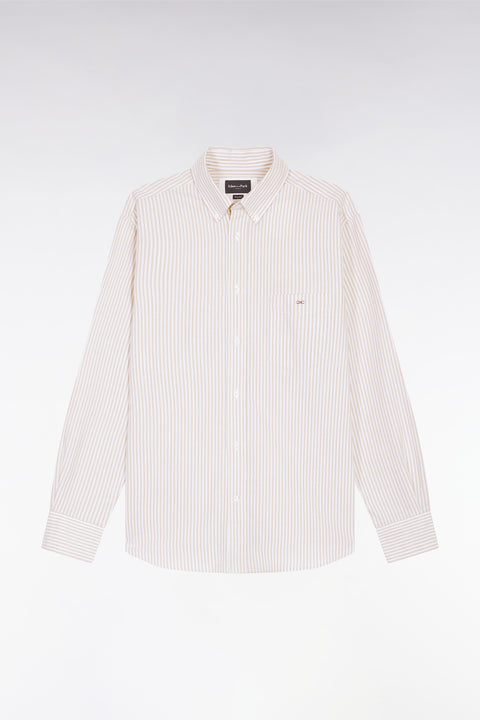 Beige striped cotton poplin shirt, straight cut - Image 2