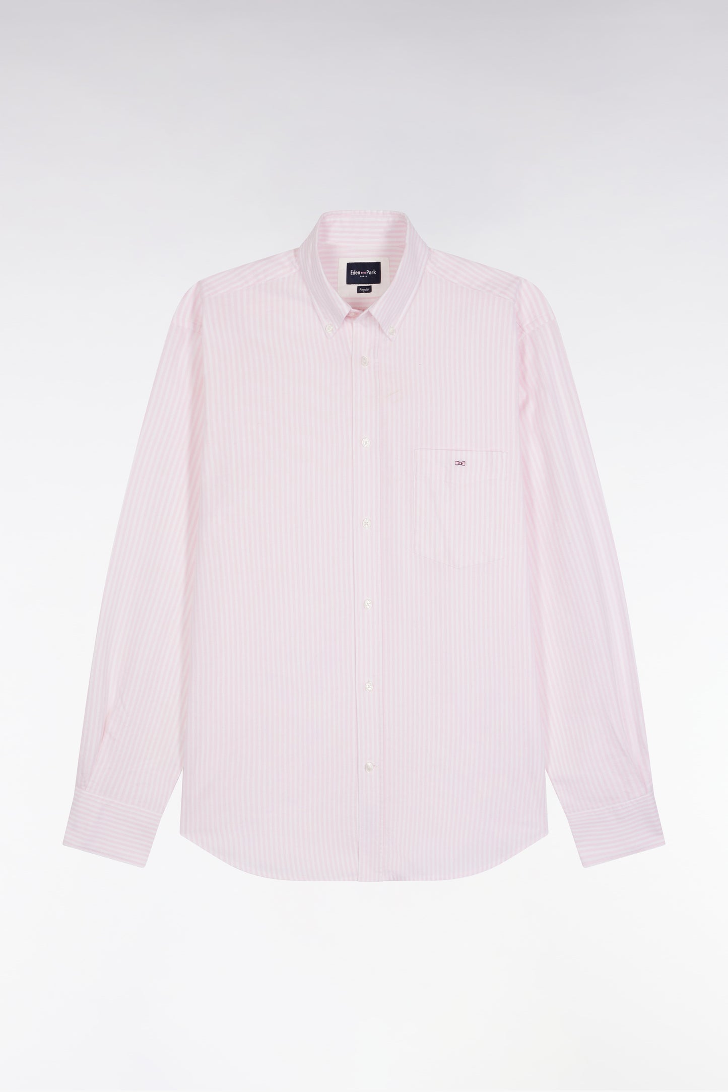 Chemise en popeline de coton rayée rose coupe droite