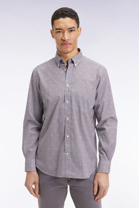 Brown cotton micropattern shirt, straight cut - Image 3