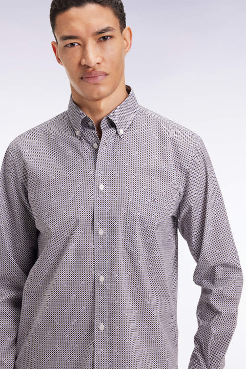 Brown cotton micropattern shirt, straight cut - Image 1