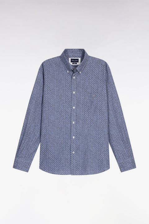 Navy cotton micro-pattern shirt, straight cut - Image 2