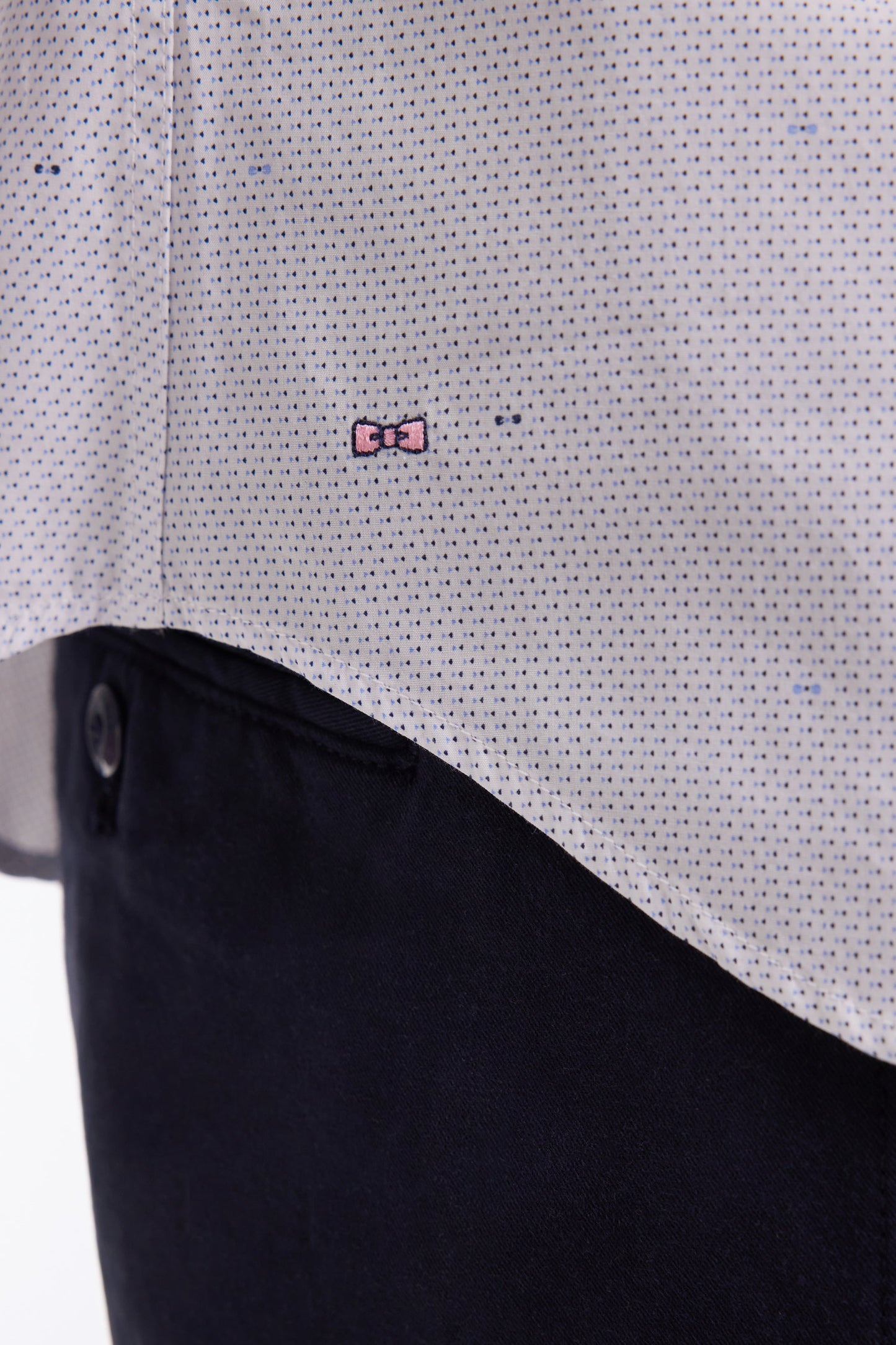Sky cotton shirt with micro-printed bow, slim fit