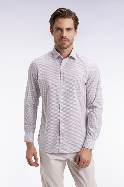 Slim-fit shirt in cotton poplin with navy micropatterns - Image 3