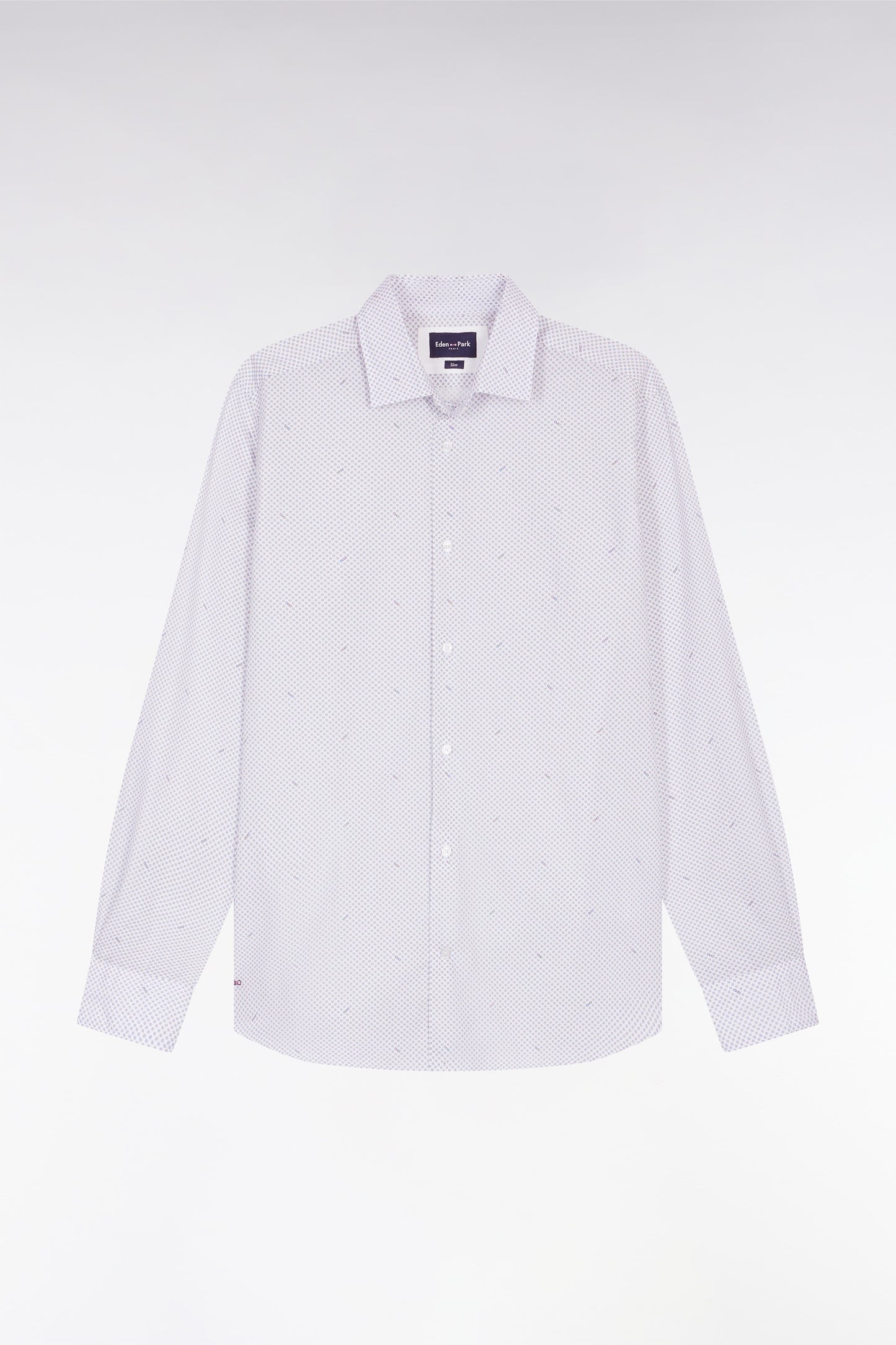 Slim-fit shirt in cotton poplin with navy micropatterns