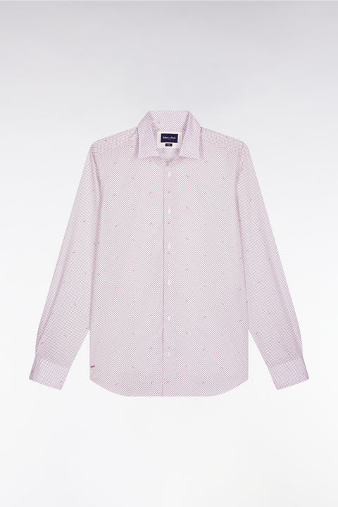 Cotton poplin shirt with burgundy micropatterns, slim fit - Image 2