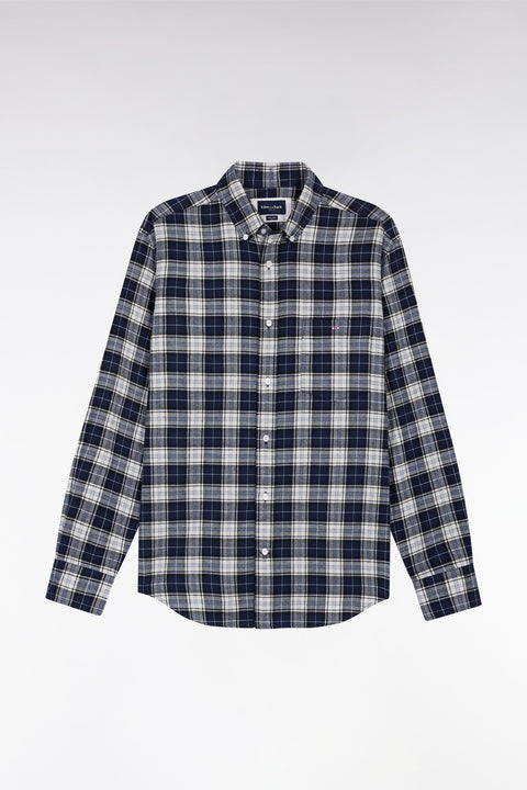 Japanese cotton navy check shirt, straight cut - Image 2