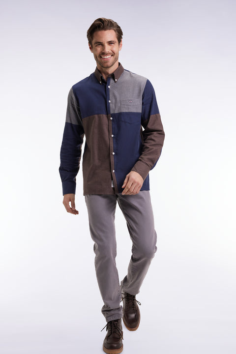 Three-tone navy cotton flannel shirt, straight cut - Image 1