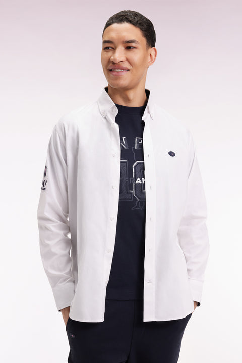 XV de France embroidered white cotton shirt, straight cut - Image 1