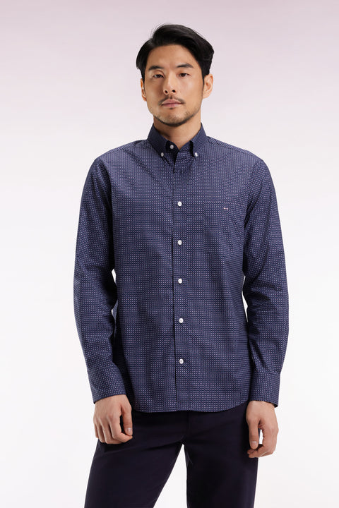 Navy Pima cotton shirt with micro-patterned bow tie, straight cut - Image 3