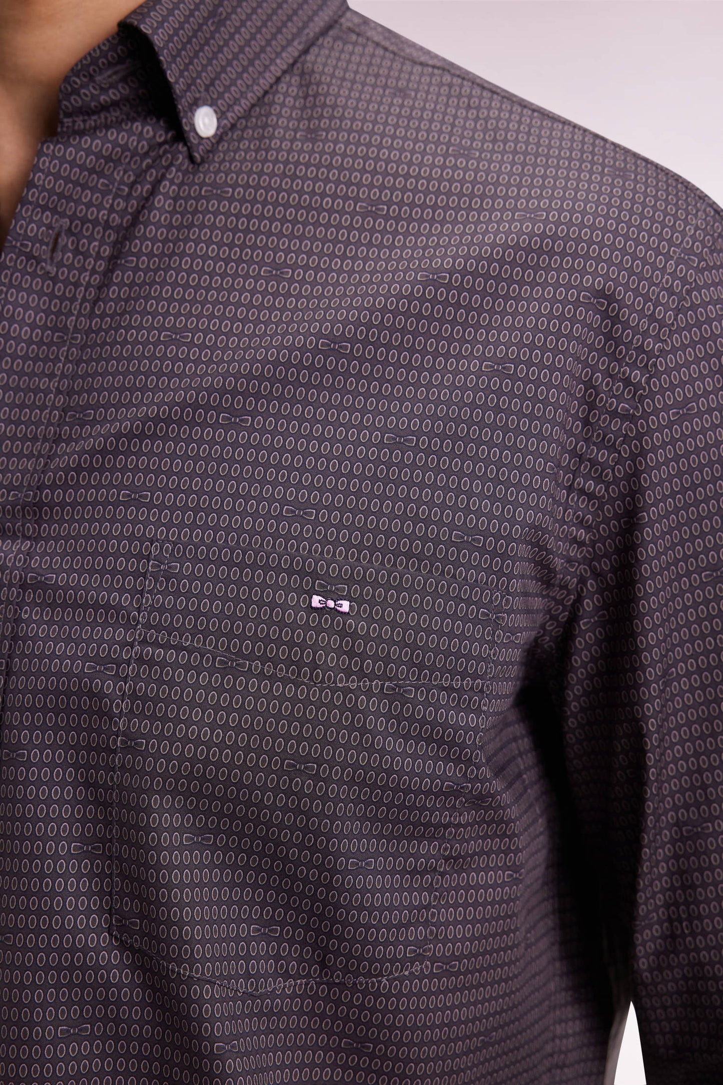 Brown Pima cotton shirt with micro-patterns, straight cut