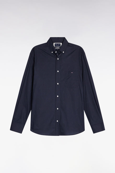 Navy Pima cotton shirt with micro-polka dots, straight cut - Image 2