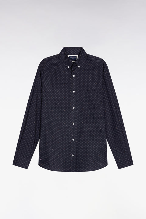 Black Pima cotton shirt with micro-patterned polka dots, slim fit - Image 2