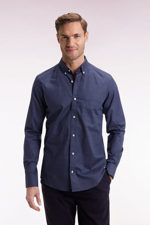 Slim-fit navy Pima cotton shirt with micro-patterns - Image 3