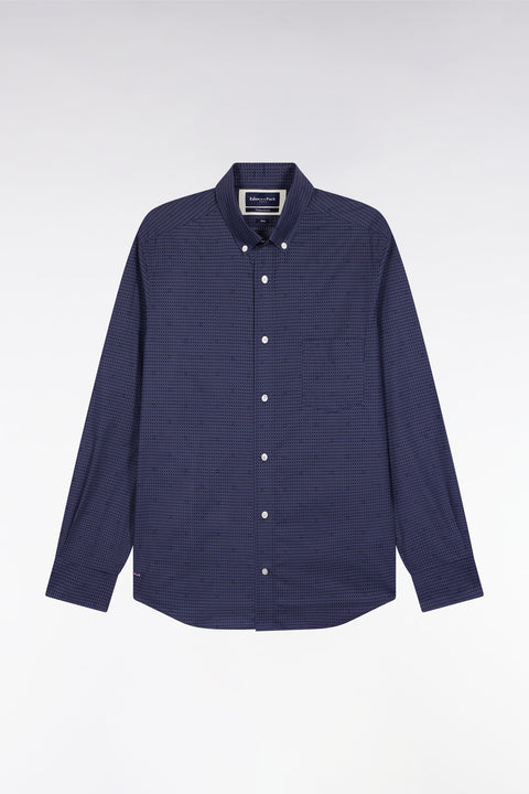 Slim-fit navy Pima cotton shirt with micro-patterns - Image 2