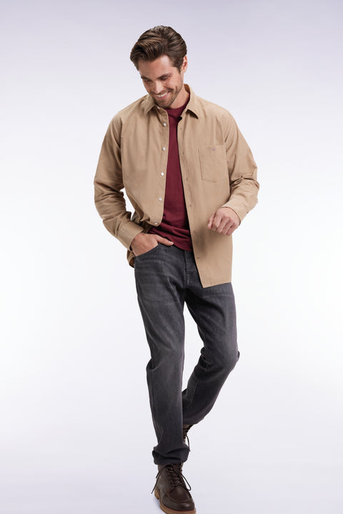 Beige straight-cut velvet shirt - Image 1