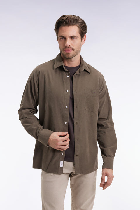Khaki velvet straight-cut shirt - Image 3