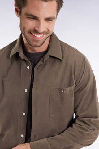 Khaki velvet straight-cut shirt