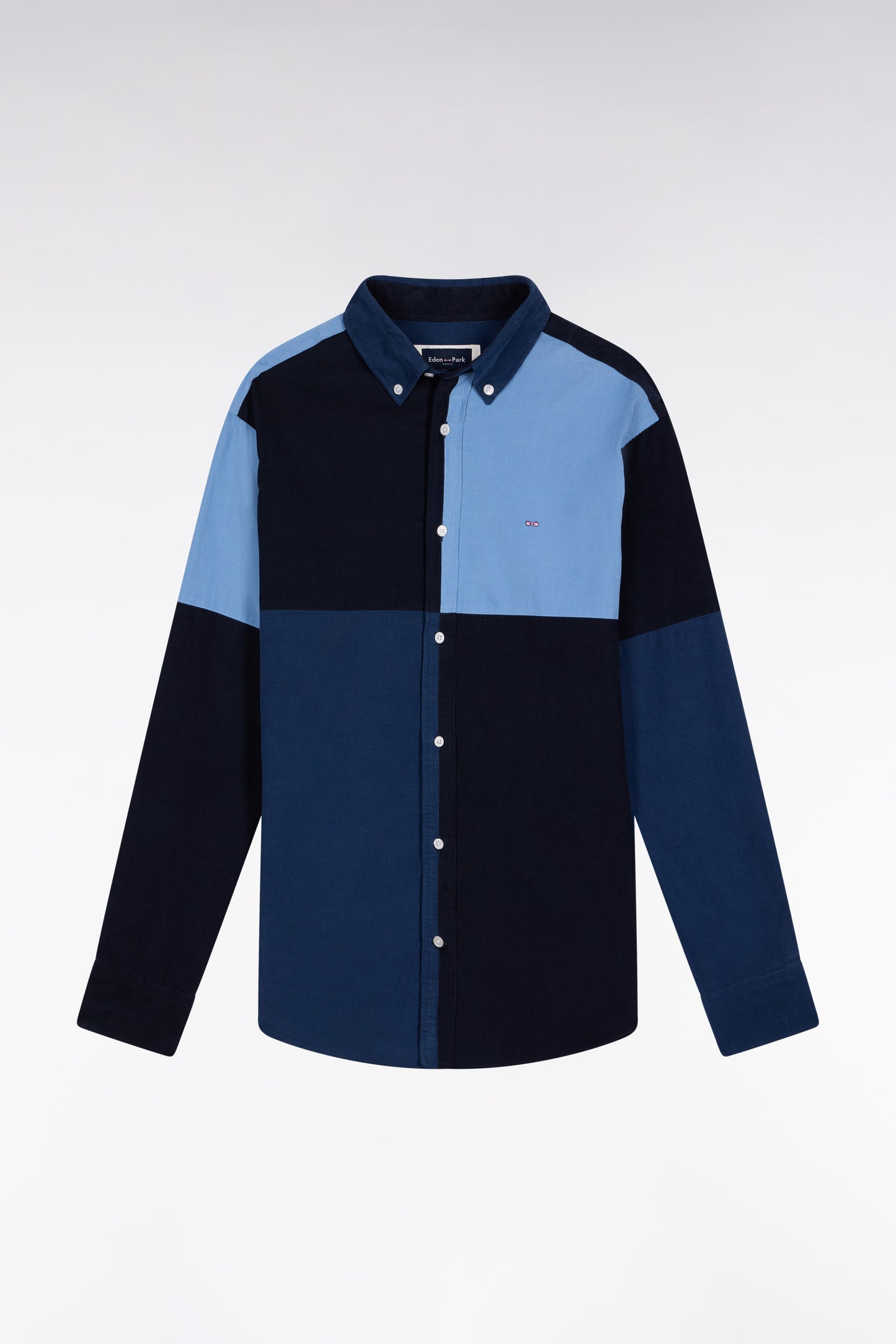 Chemise en velours quatre cadrans bleu coupe droite
