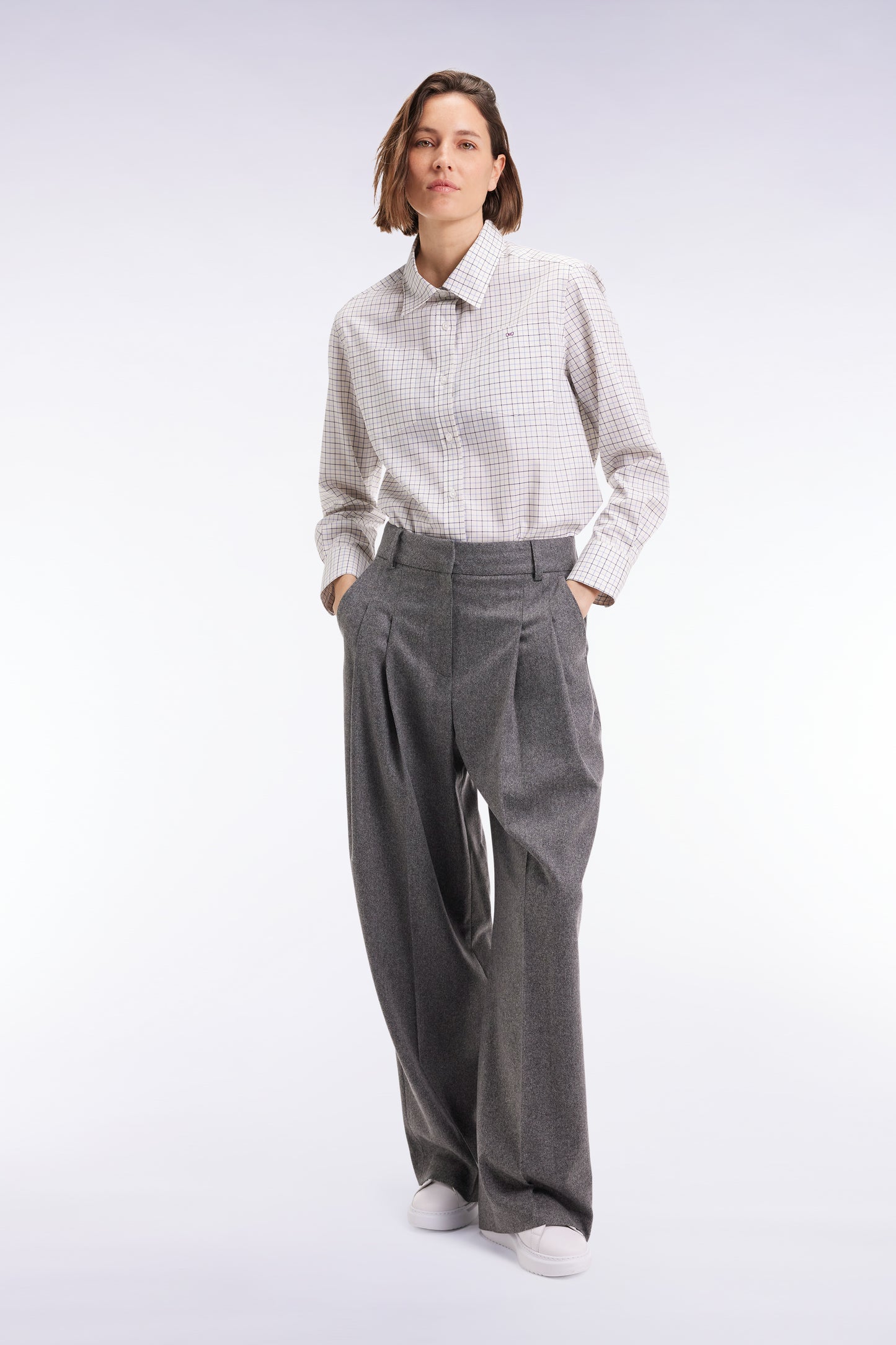 Chemise à carreaux grise et blanche coupe Relaxed