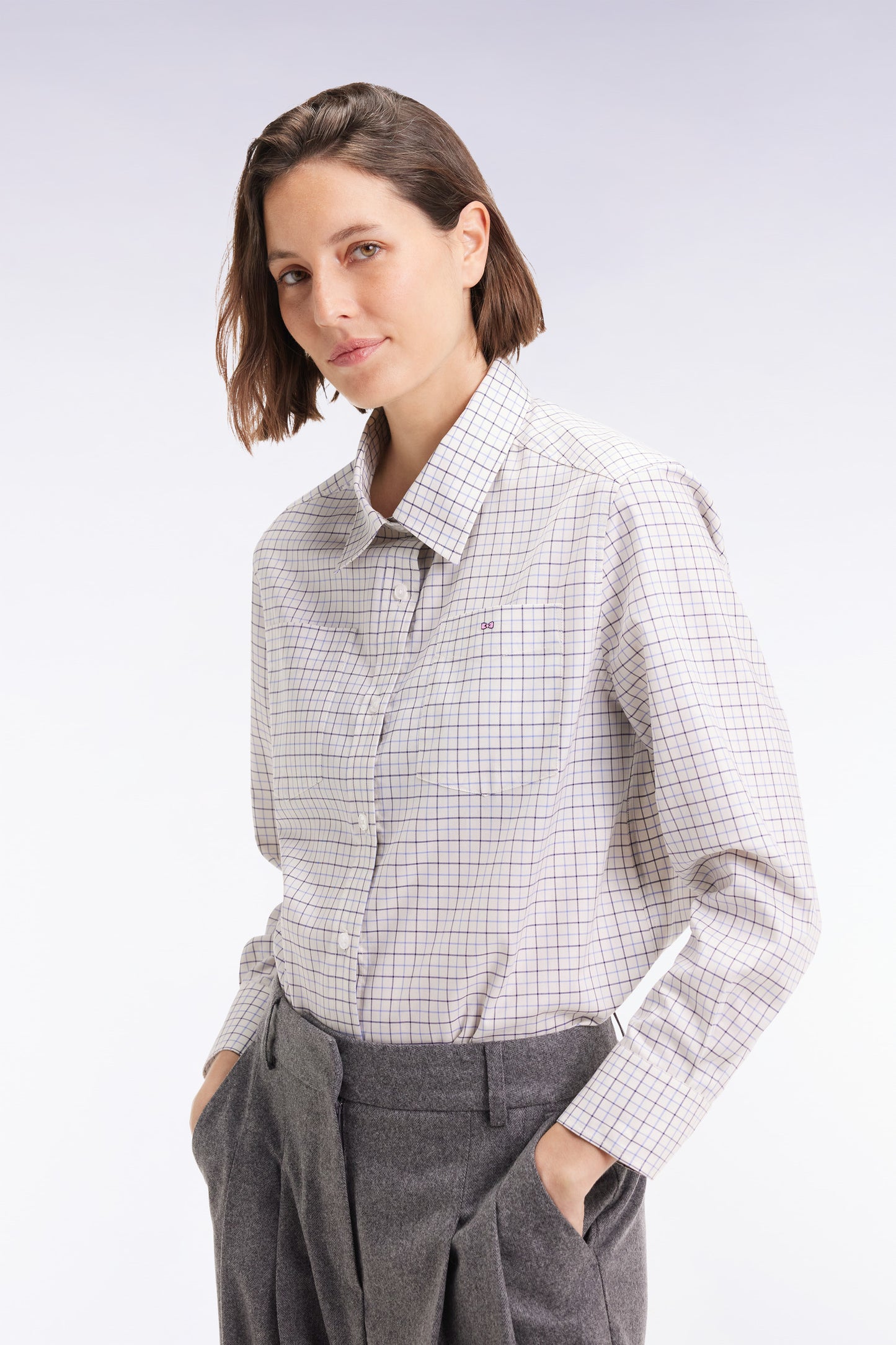 Chemise à carreaux grise et blanche coupe Relaxed