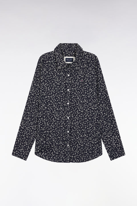 Slim-fit shirt in navy cotton poplin with micro-patterns - Image 2
