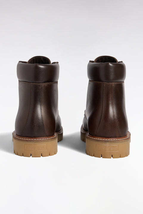 Smooth brown leather lace-up boots - Image 3