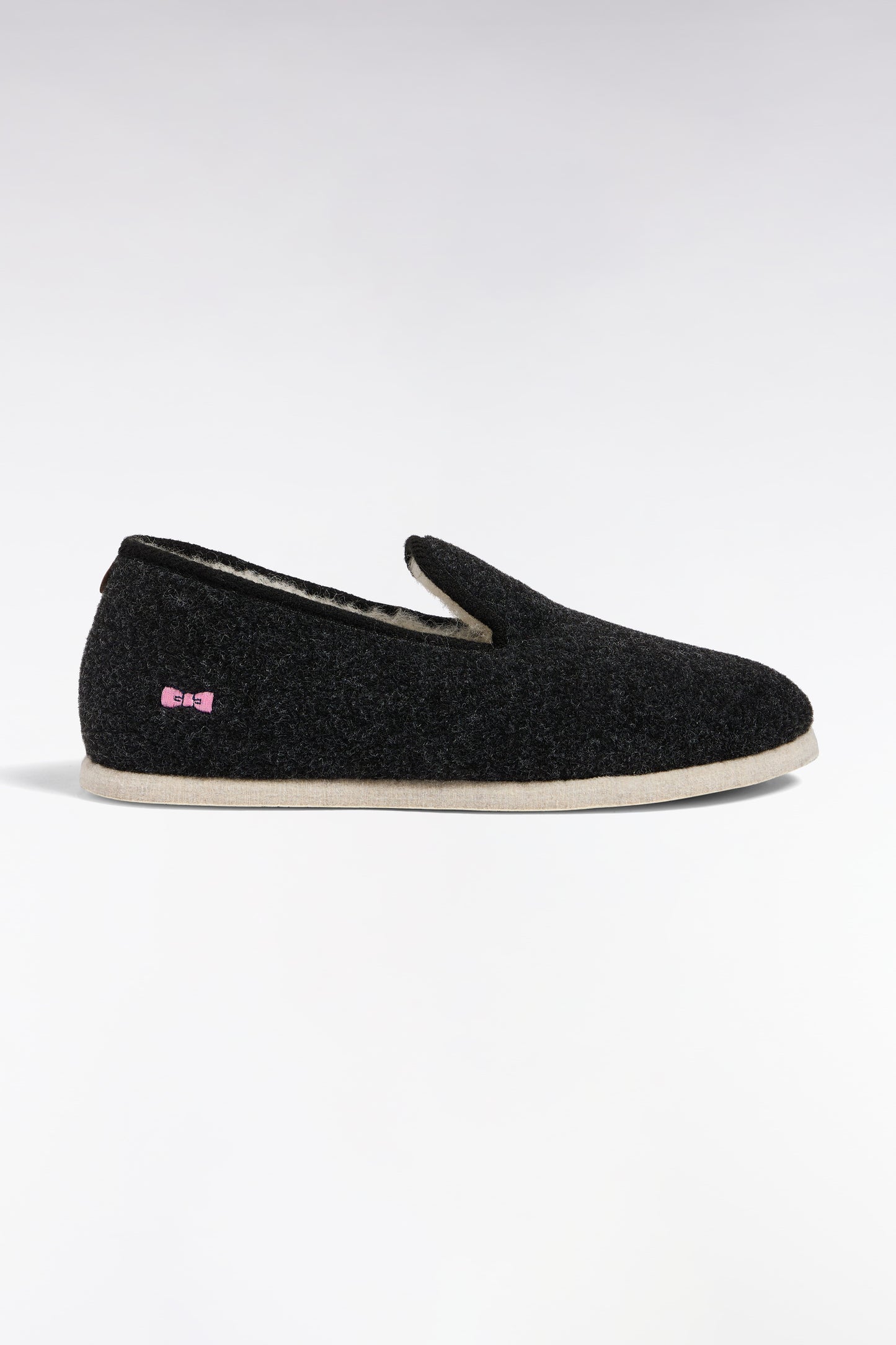 Dark grey felt and sheep's wool slippers